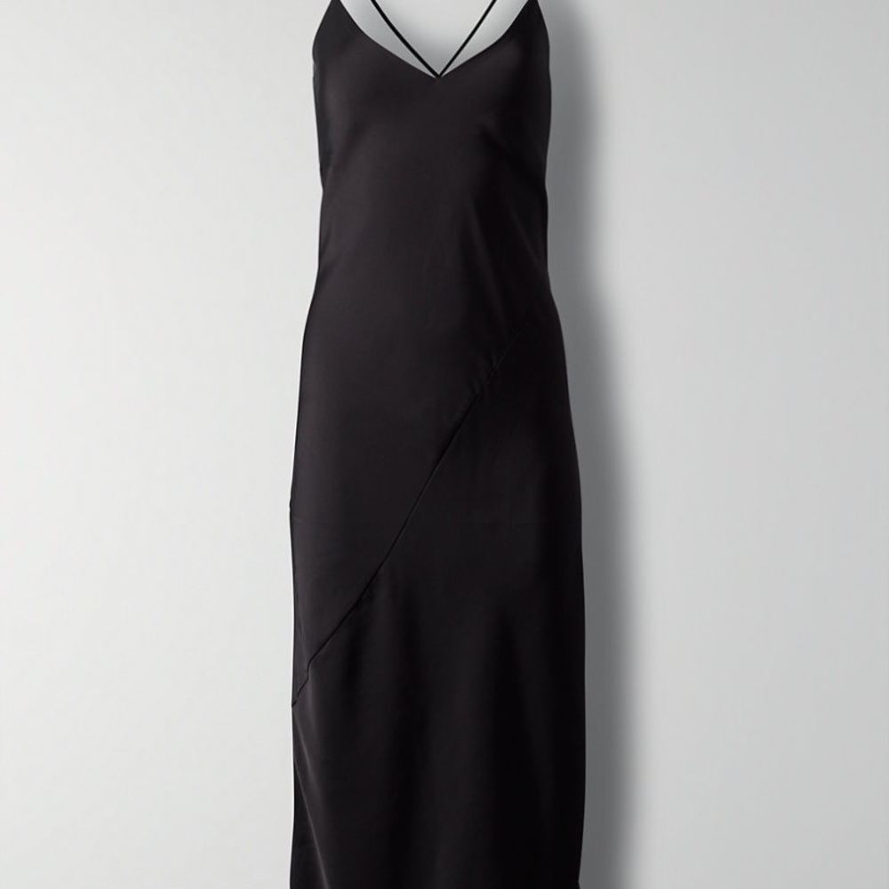 Babaton Bellamy Black Satin Cowl Back Slip Dress